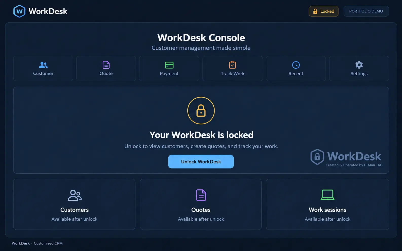 Locked WorkDesk — illustrative WorkDesk portfolio mockup
